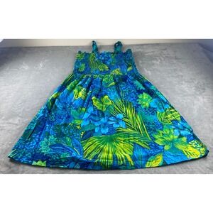 Metropolitan 3X Blue Green Floral Print Dress Sleeveless Smocked Sundress Summer